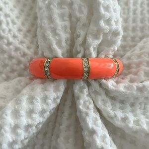 New J.Crew Coral Color & Rhinestone Chunky Hinged Bangle